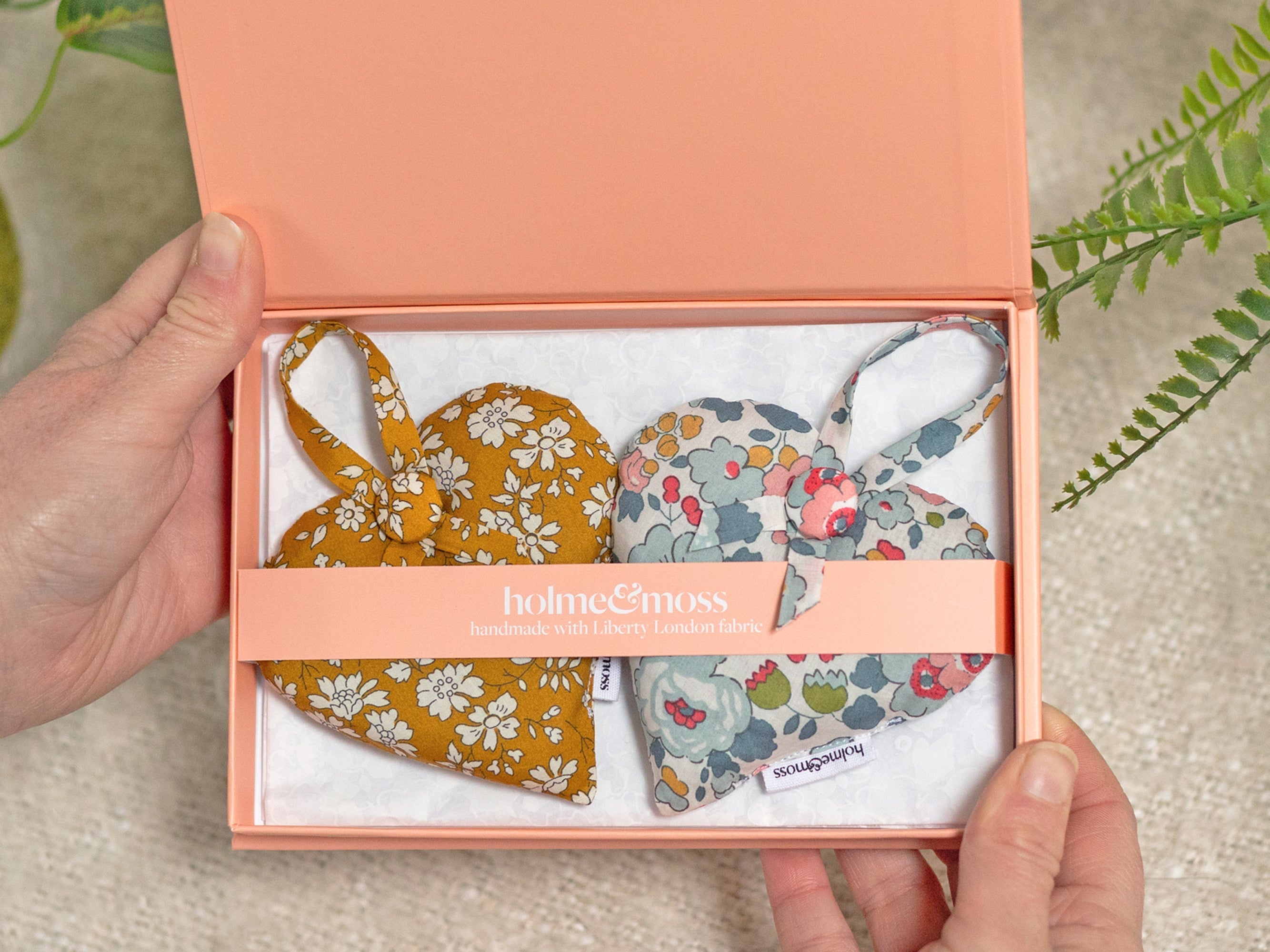 Lavender Heart Gift Box, Liberty Print English Mustard Collection, Set of Two