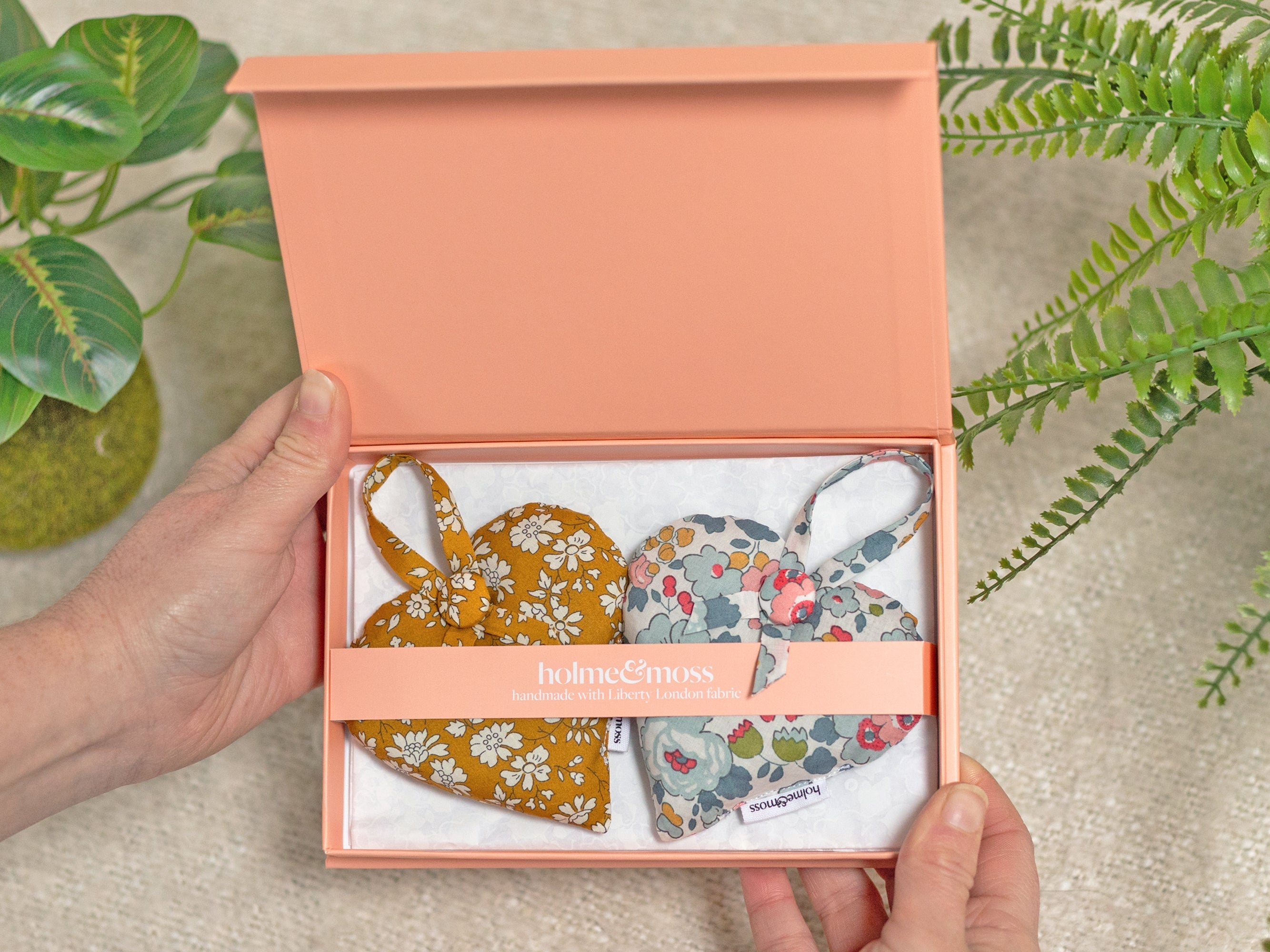 Lavender Heart Gift Box, Liberty Print English Mustard Collection, Set of Two