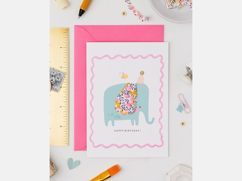 Elephant Birthday Card - Liberty Wiltshire Bud Print