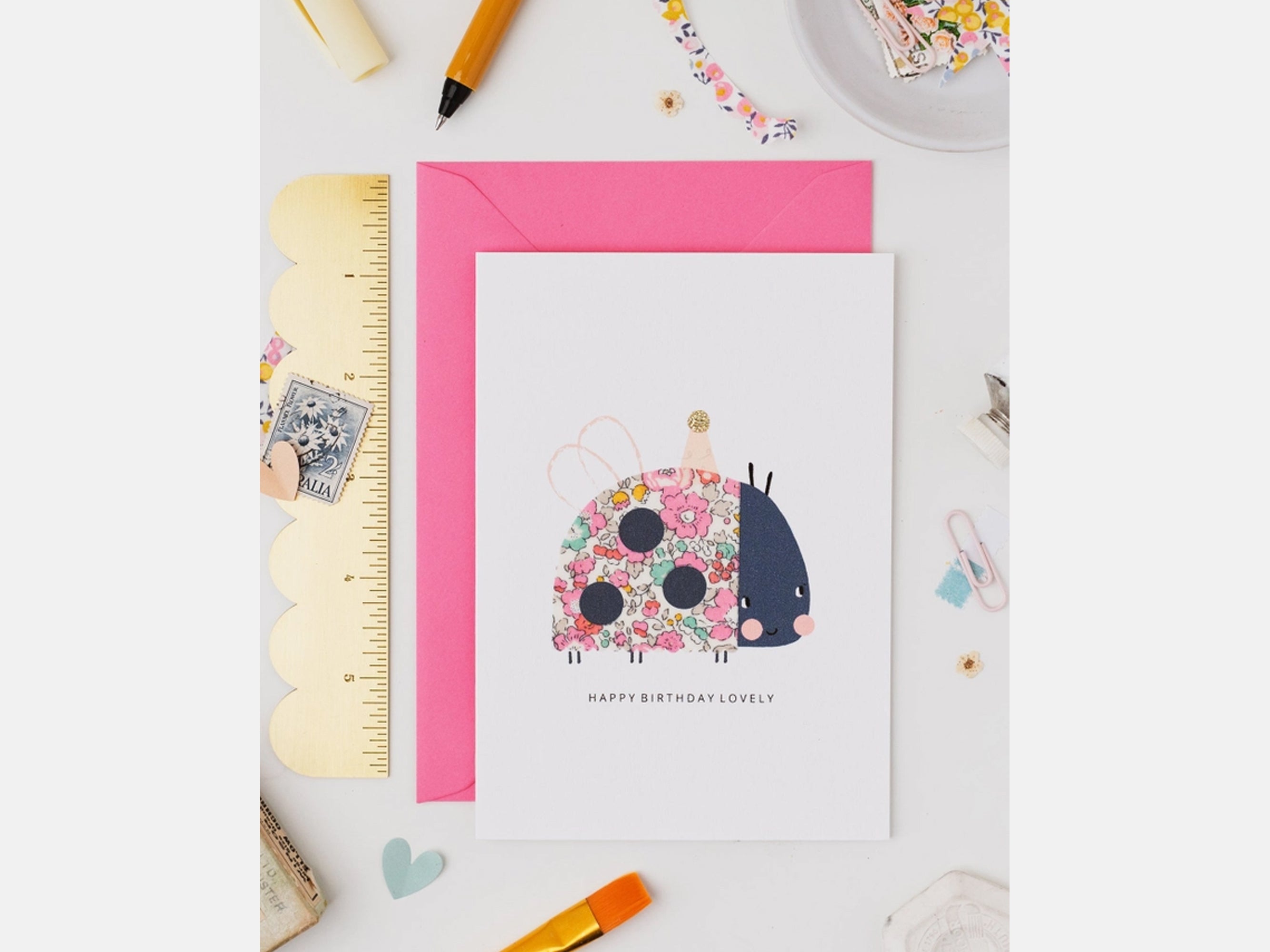 Ladybird Birthday Card - Liberty Betsy Ann Print