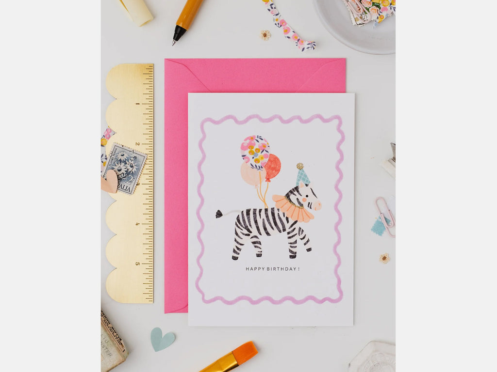 Zebra Birthday Card - Liberty Wiltshire Bud Print