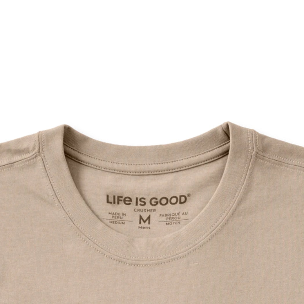 LIFE IS GOOD - MENS CRUSHER TEE | Dad Tax Oat Brown