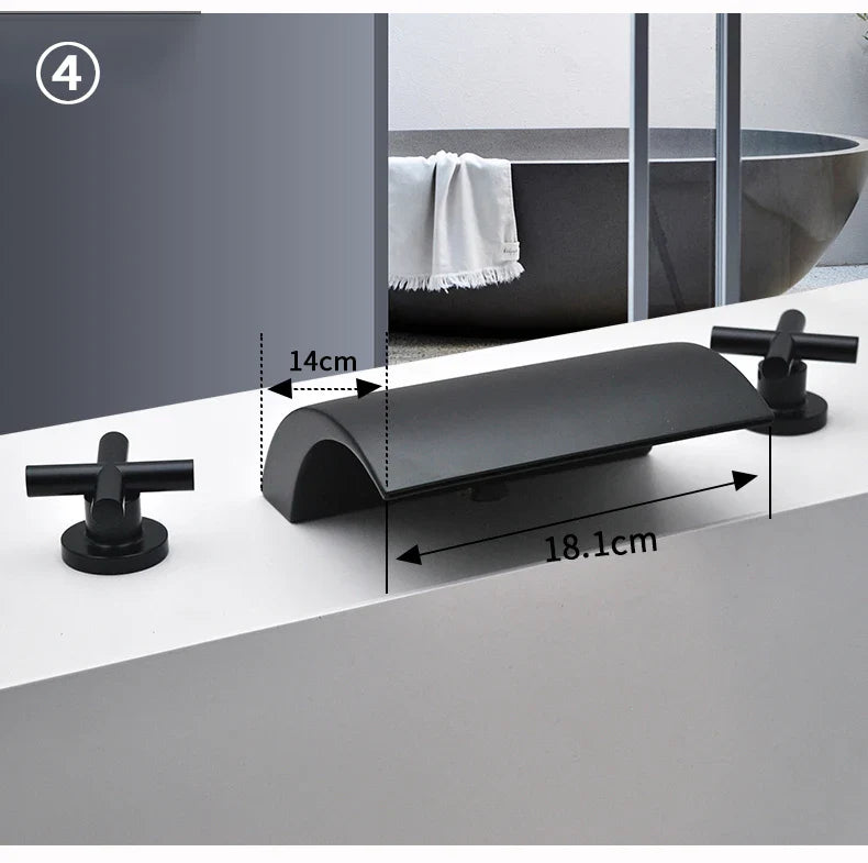 3PCS Bathroom Bathtub Faucet Basin Faucet Deck Mounted  Spa Tub Mixer Tap Cold Hot Mixer Waterfall  Matte Black or Gold Color