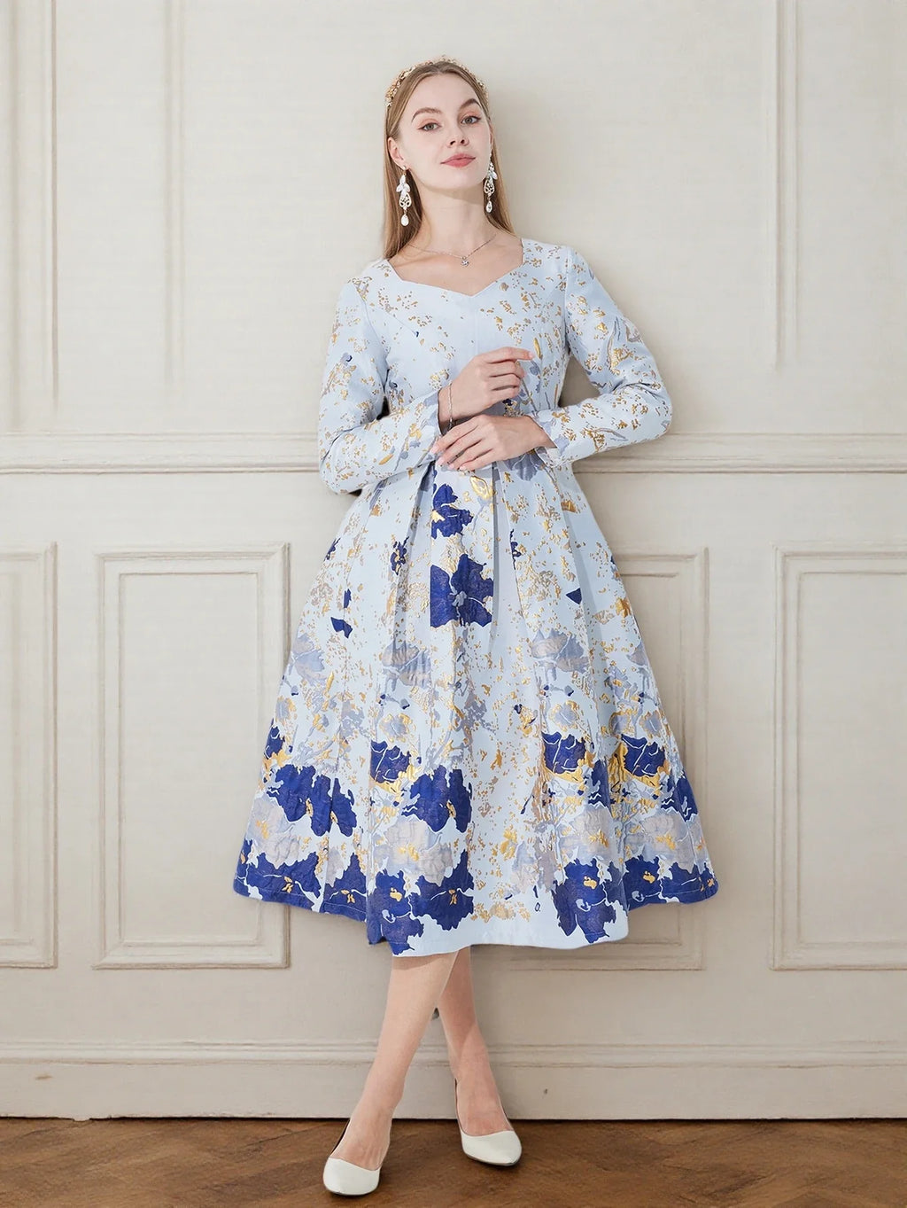 DEVCHATA Women's Luxury Fall Winter Long Maxi Dresses New Jacquard Party Fashion Long Sleeve Dress Lady Evening Clothing