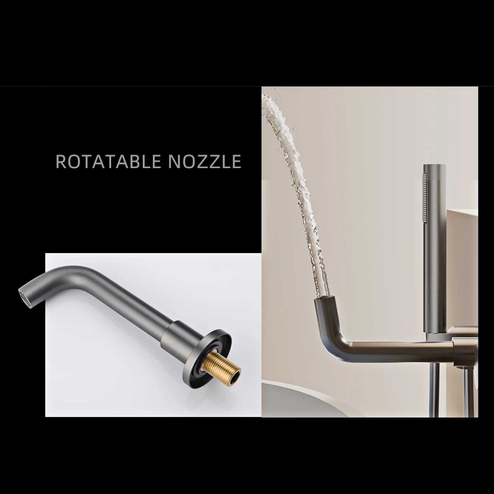 Bathroom Minimalist Gun Gray Brass Wall Mounted Bathtub Faucet with Dual Handles for Hot & Cold Water Dual Function Shower Mixer
