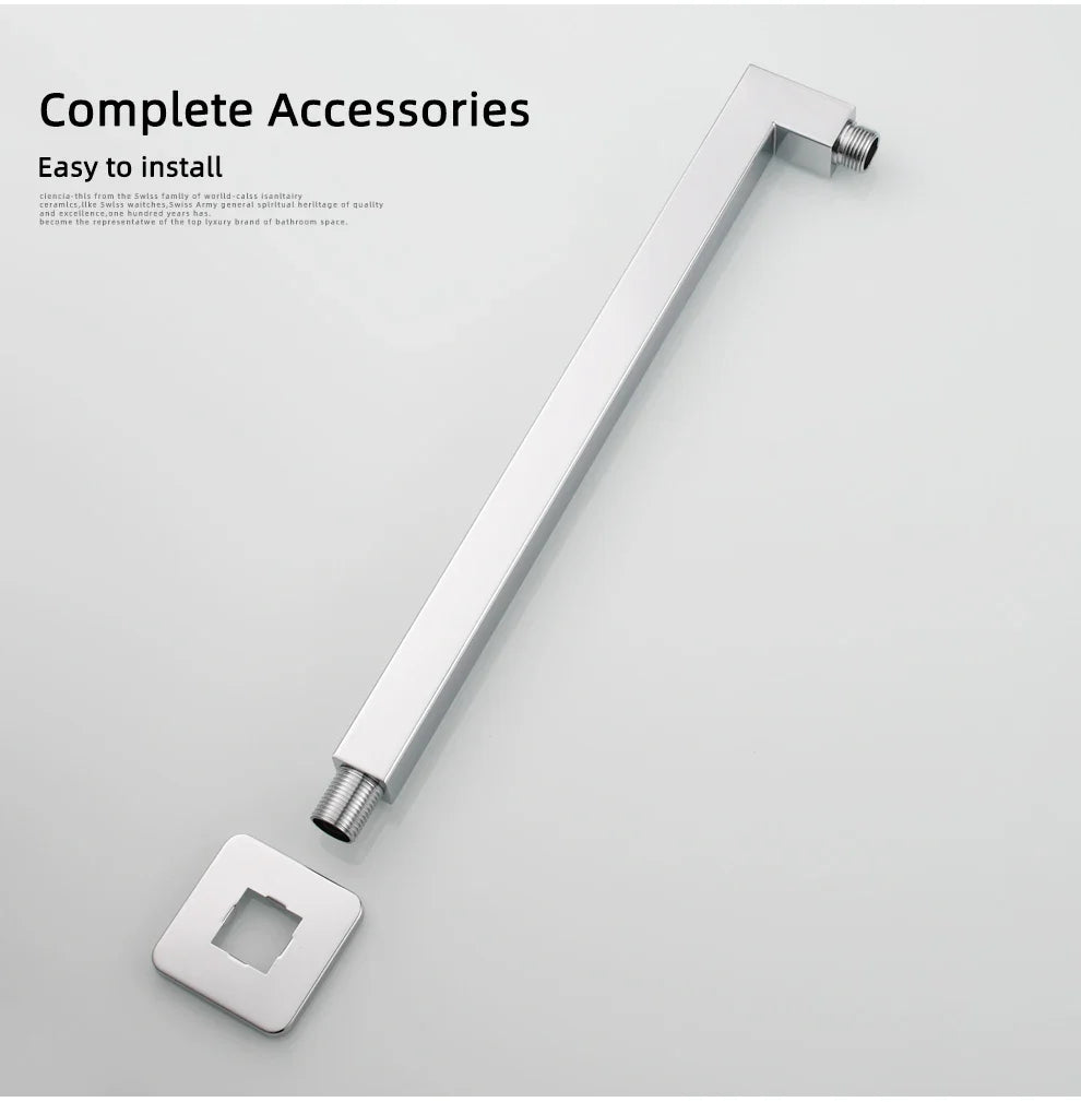 Ciencia 304 Stainless Steel Square Shower Arm G1/2 Bathroom Shower Arm Wall Mounted for Fixed Rain Shower Head
