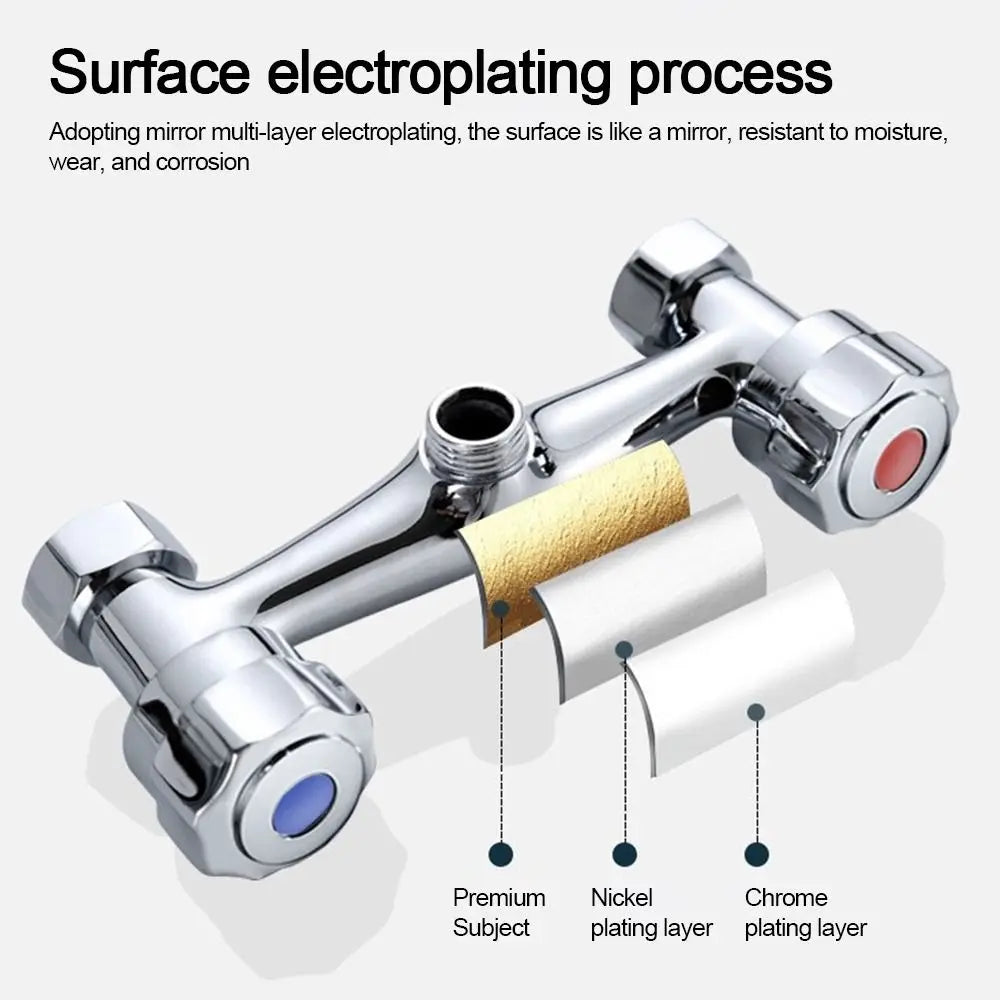 Durable Metal Out Water Inlet Valve Double Control Hot and Cold Double Shower Faucet Valve Wall Mounted Diverter Valve