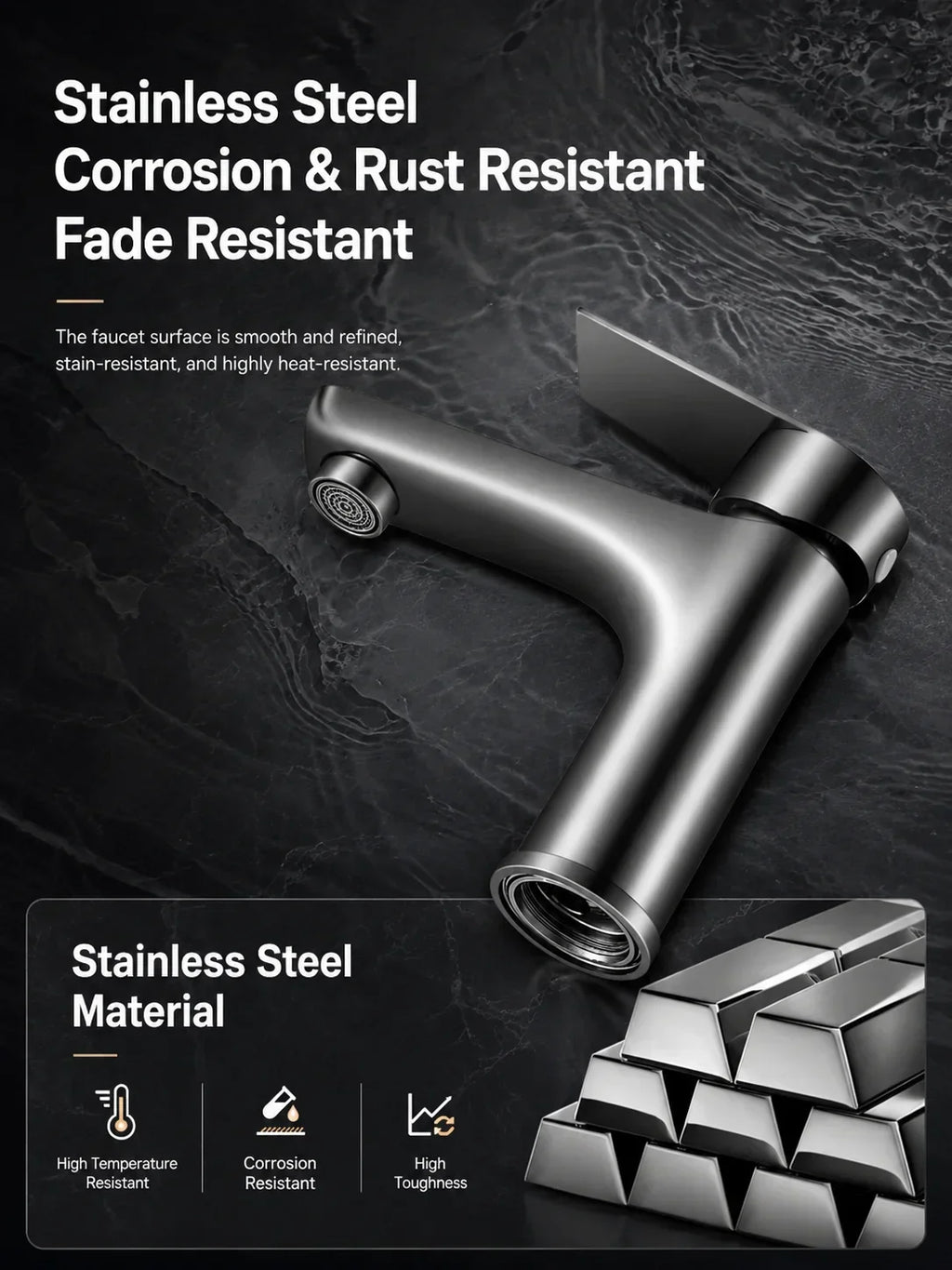 304 Stainless Steel Bathroom Sink Faucet Hot Cold Mixer Tap Single Handle Washbasin Faucet for Vanity