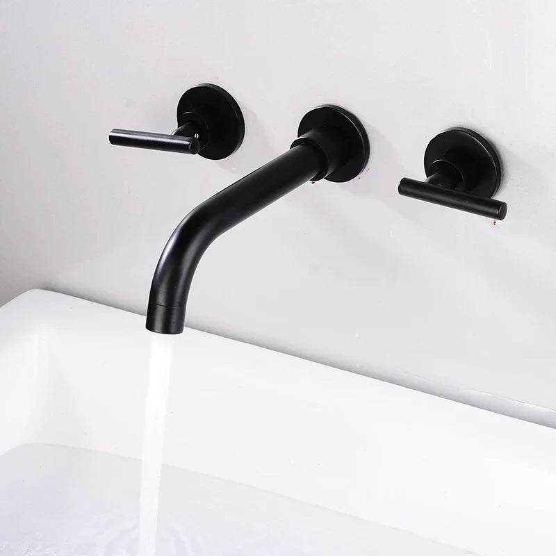 BAKALA Brass Matte Black Bathroom Sink Faucet Tap Hot Cold Wash Basin Water Swivel Spout Wall Mounted Bath Mixer