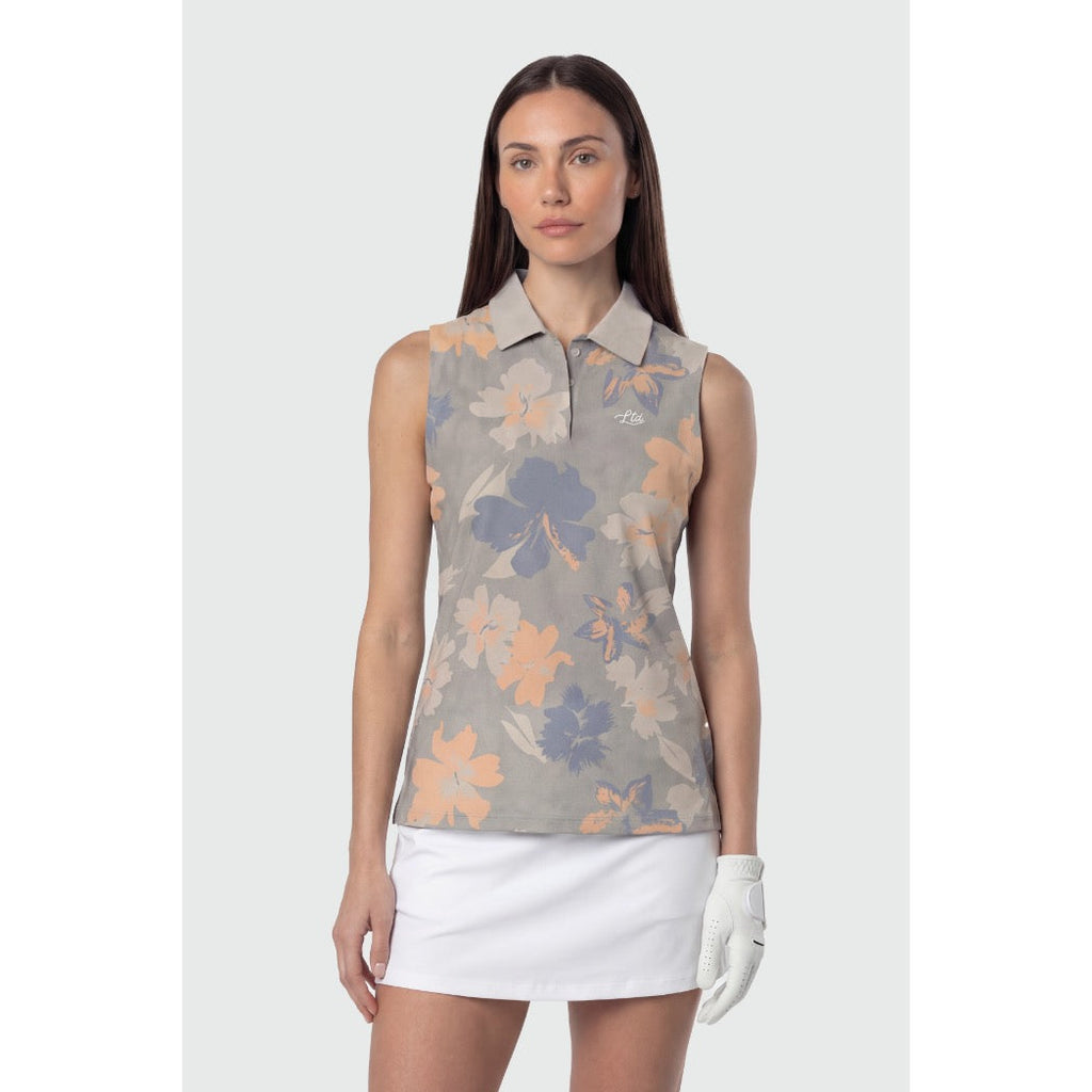 TEAMLTD - SLEEVELESS PAR-TEE POLO SHIRT | Grey Hibiscus