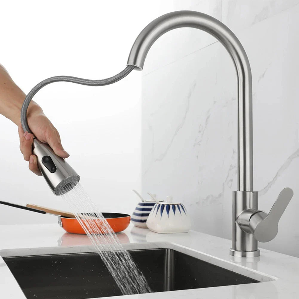 2025New Modern Stainless Steel 360° Rotating Telescopic Faucet Stainles Steel Is More Durable Kitchen Sink Bathroom Basin Faucet