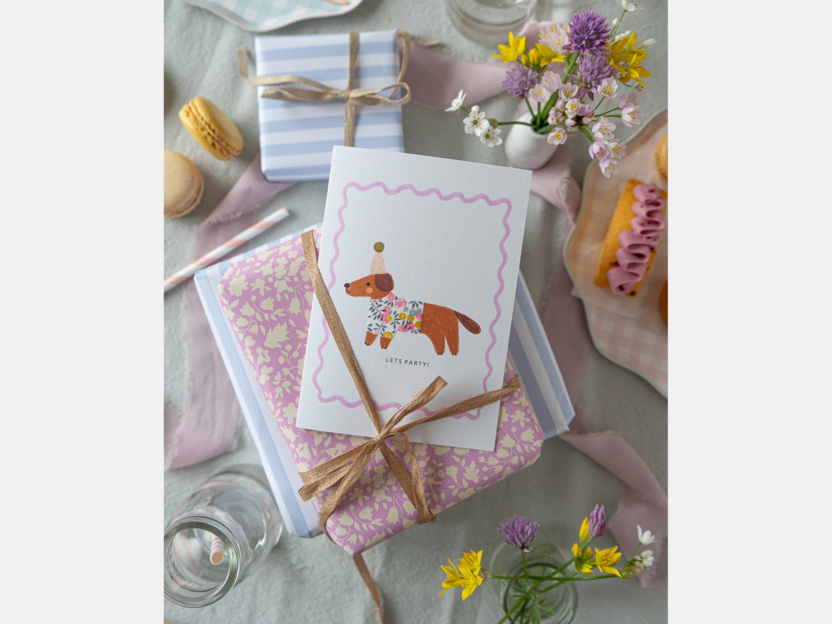 Sausage Dog Birthday Card - Liberty Wiltshire Bud Print