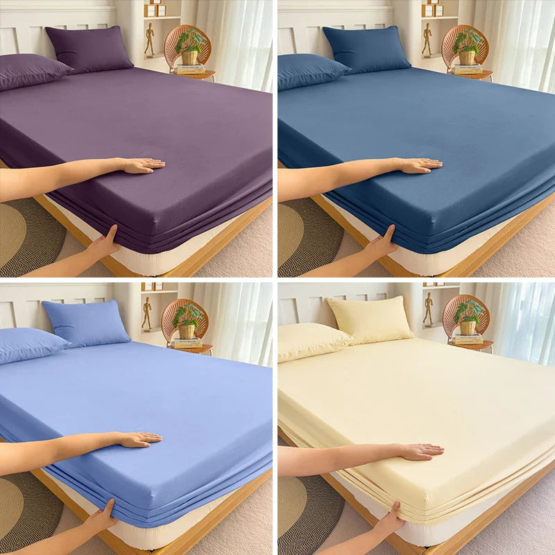 90/120/150/180x200 Fitted Bed Sheet With Elastic Band Solid Color Mattress Covers Protector Single Double King Beds 100% Polyest