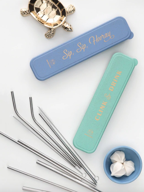 "Sip, Sip, Hooray" - Stainless Steel Straw Set