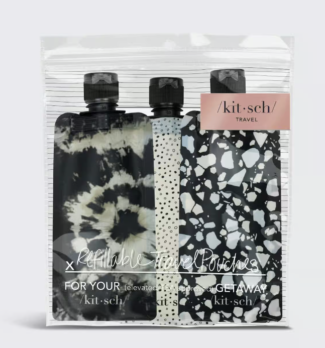 Refillable Travel Pouch 3pc set - Black & Ivory
