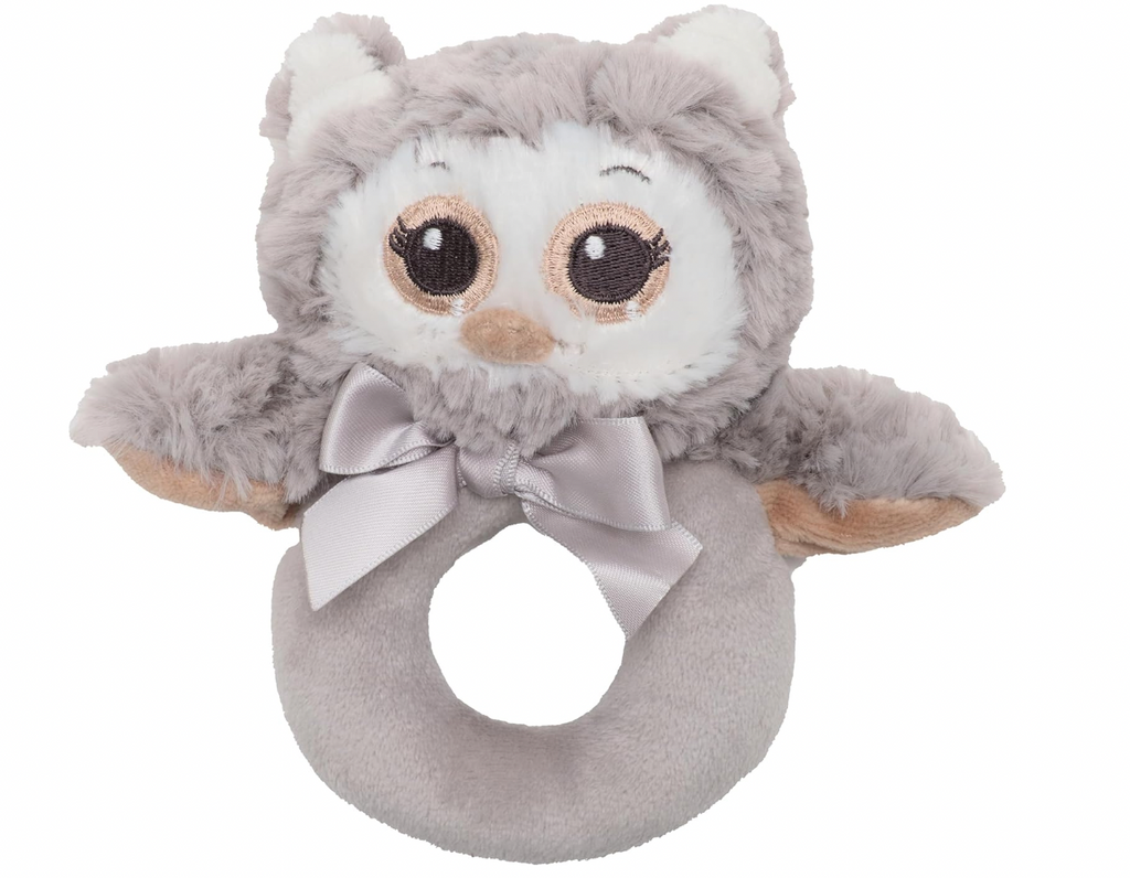Lil' Owlie Plush Stuffed Animal Gray Owl Soft Ring Rattle