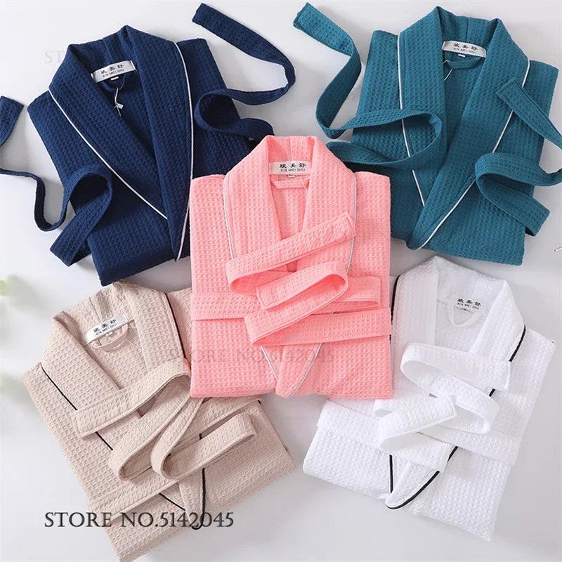 100% Cotton Women's Robe PAJAMA Home Dress Spring Autumn Waffle Bathrobe Kimono Gown Loose Casual Sleepwear Loungewear Negligee