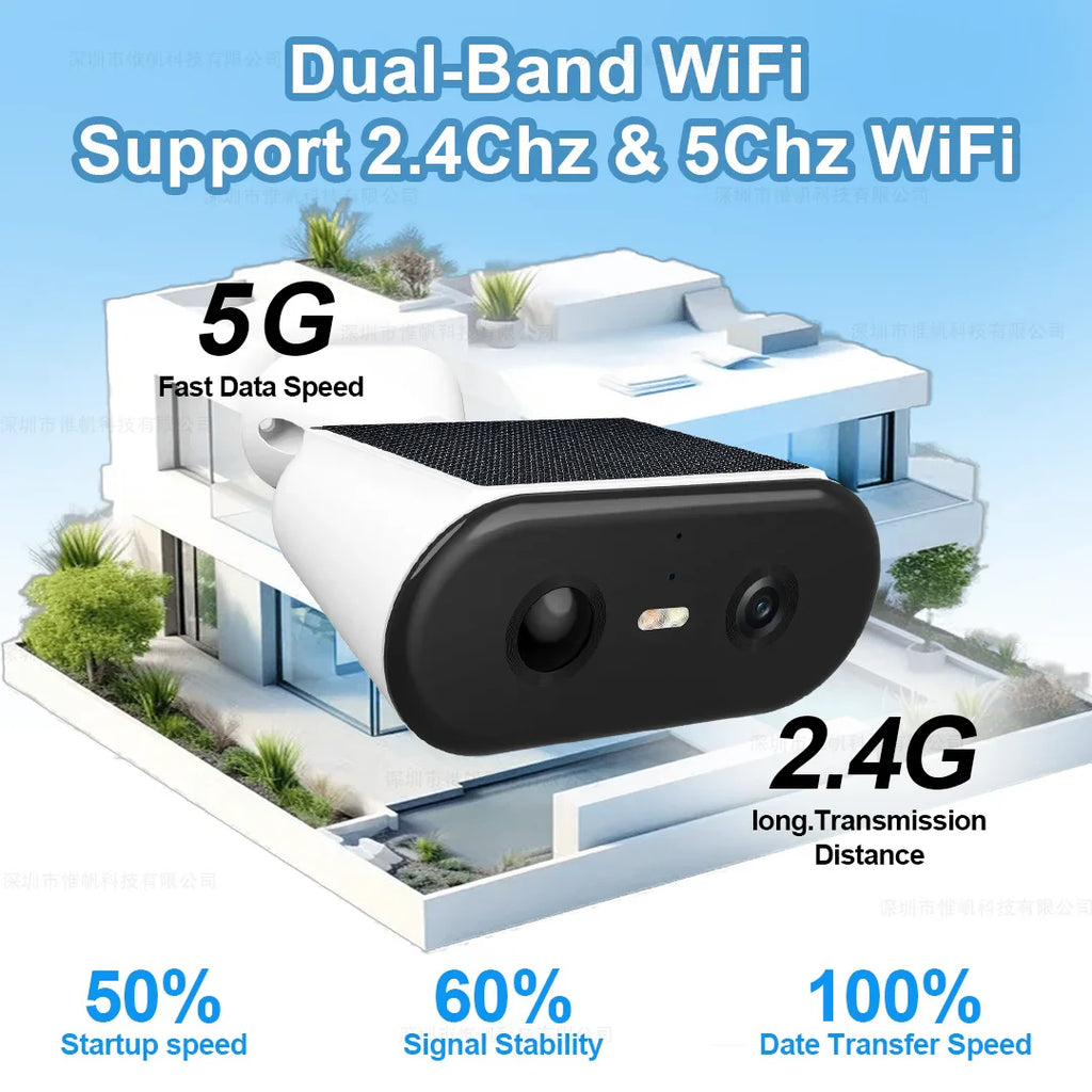 2K Solar Security Camera WIFI Wireless 2.4/5GHz DualBand Outdoor Camera IP65 Waterproof  AI PIR Motion Surveillance Battery Cam