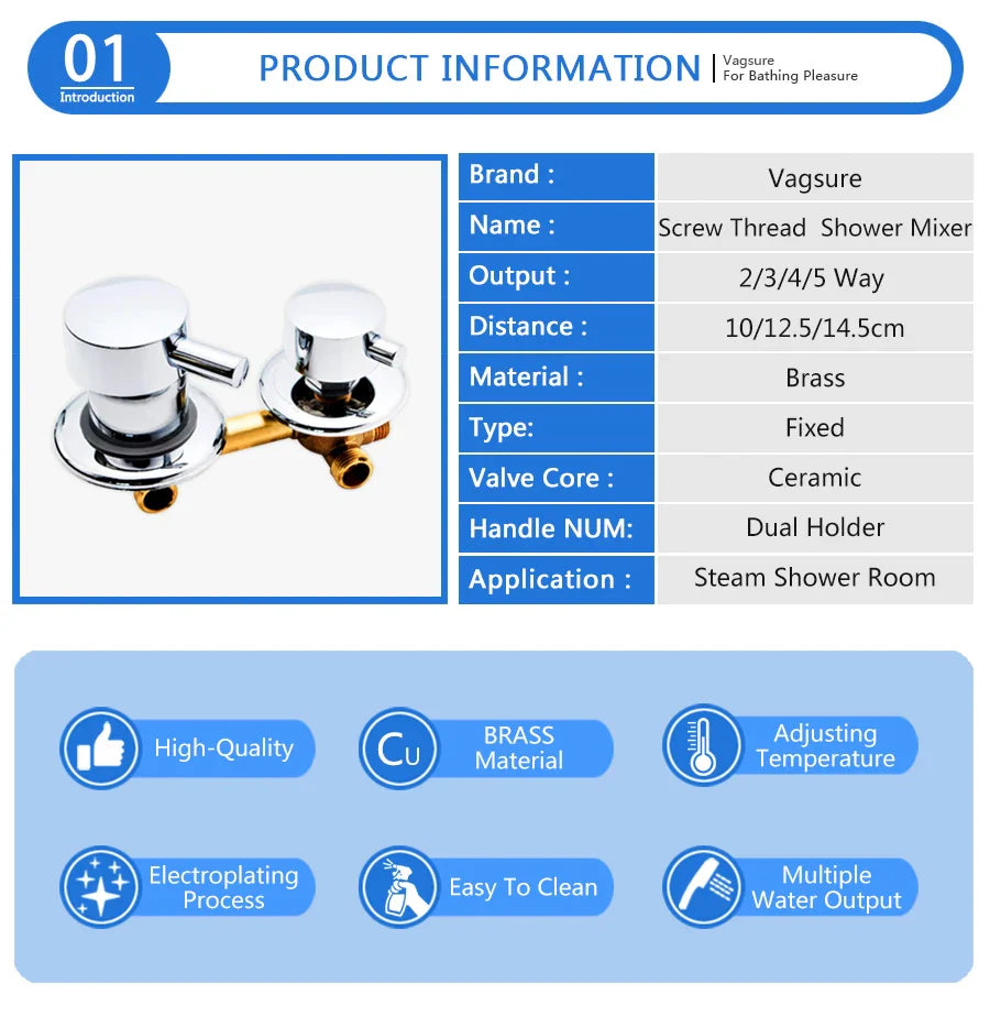 2/3/4/5 Ways Water Outlet Screw Thread Center Distance 10cm  Mixing Valve Brass Bathroom Shower Mixer Faucet Tap Cabin