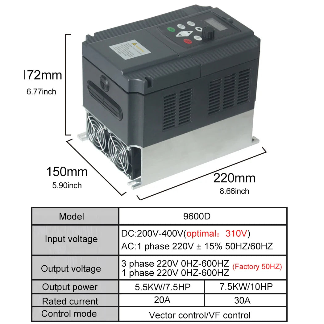 0.75-7.5KW VFD Solar Inverter 3P DC 200-400V Input 220V Output Frequency Converter Water Pump Driver MTTP Speed Control