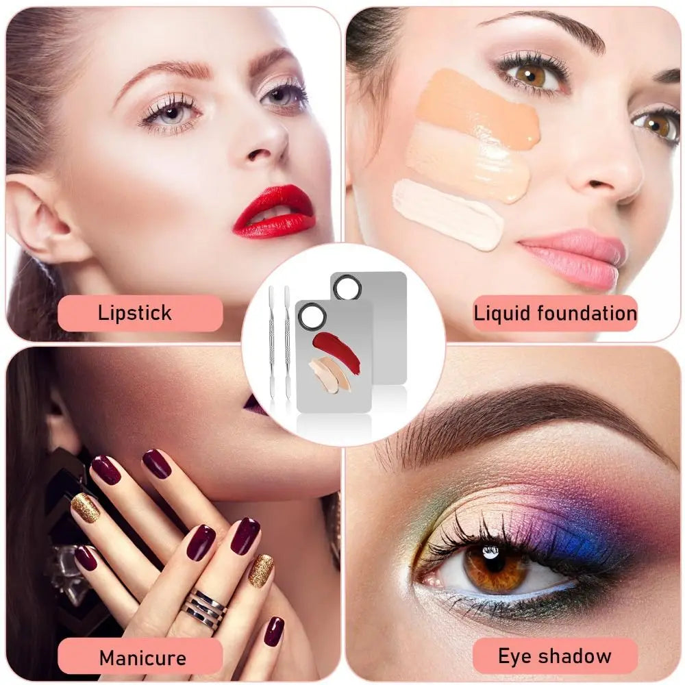 1 Set Stainless Steel Palette Spatula Kit Square Mixing Gel Foundation Makeup Mixing Palette Makeup Cosmetic Nail Art
