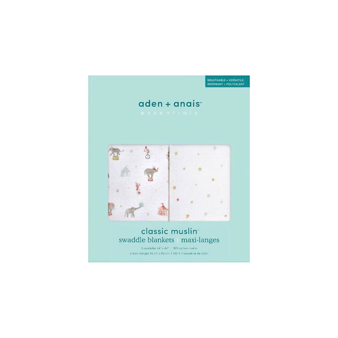 aden + anais Essentials Cotton Muslin Swaddle Blankets - 2 Pack - Elephant Circus