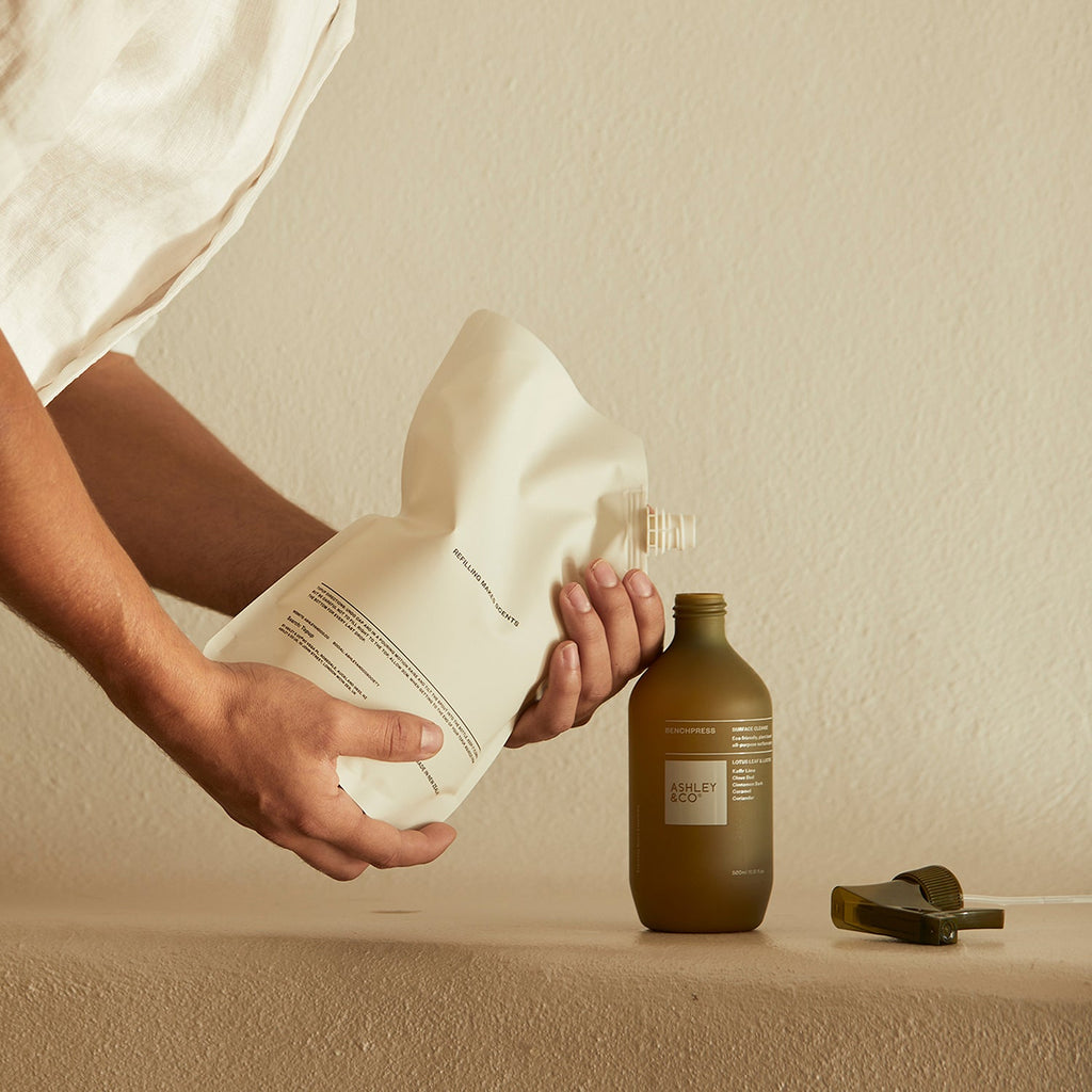 ashley + co | benchpress surface spray topup | lotus leaf + lustre