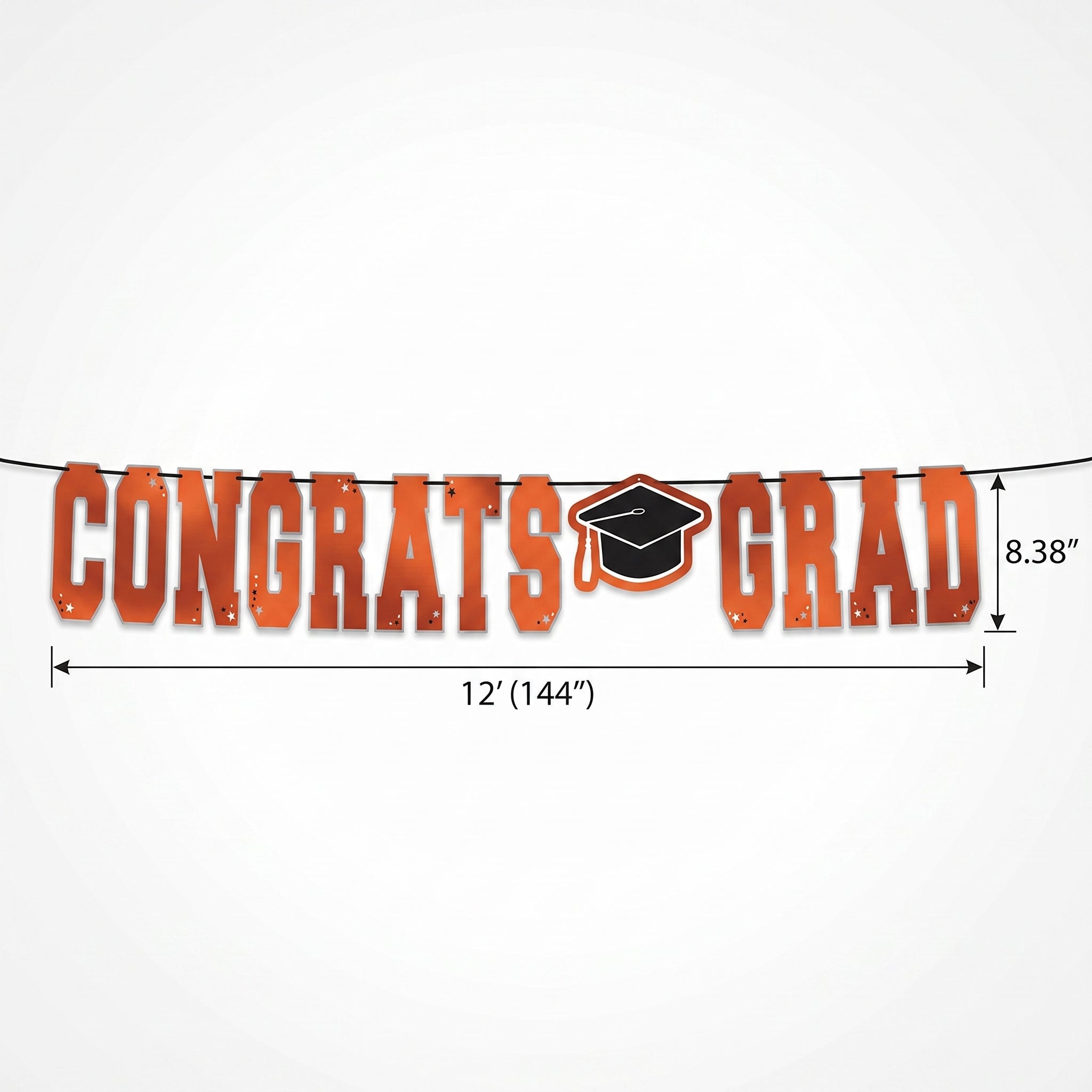 "Congrats Grad" Orange Letter Banner Decoration, 12-ft