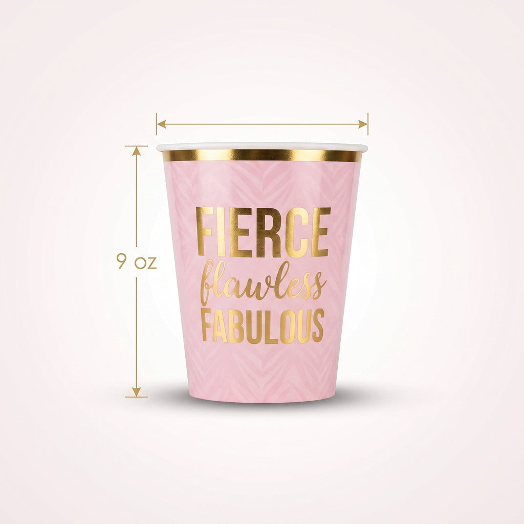 "Fierce, Flawless, Fabulous" Pink Plastic Party Cups, 9 oz, 30 Pack