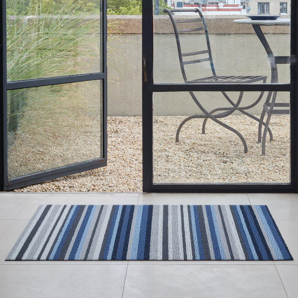 chilewich | shag utility doormat 61x91cm (24x36") | horizon stripe deep sea