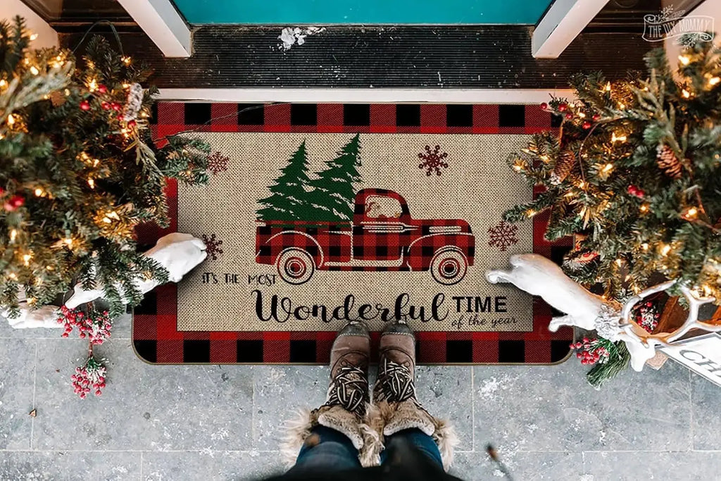Christmas Santa Claus Truck Welcome Door Mats Home Decor Kitchen Hallway Balcony Rugs Carpet for Living Room Xmas Decorations