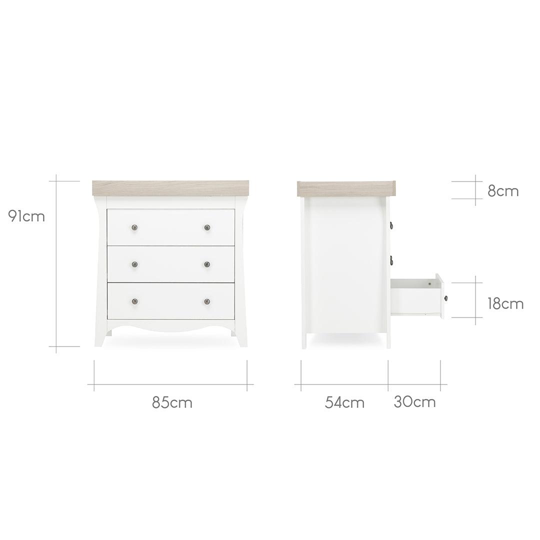 CuddleCo Clara 2 Piece Set 3-Drawer Dresser + Cot Bed  - White/Ash