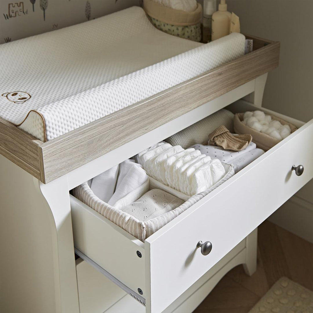 CuddleCo Clara 2 Piece Set 3-Drawer Dresser + Cot Bed  - White/Ash