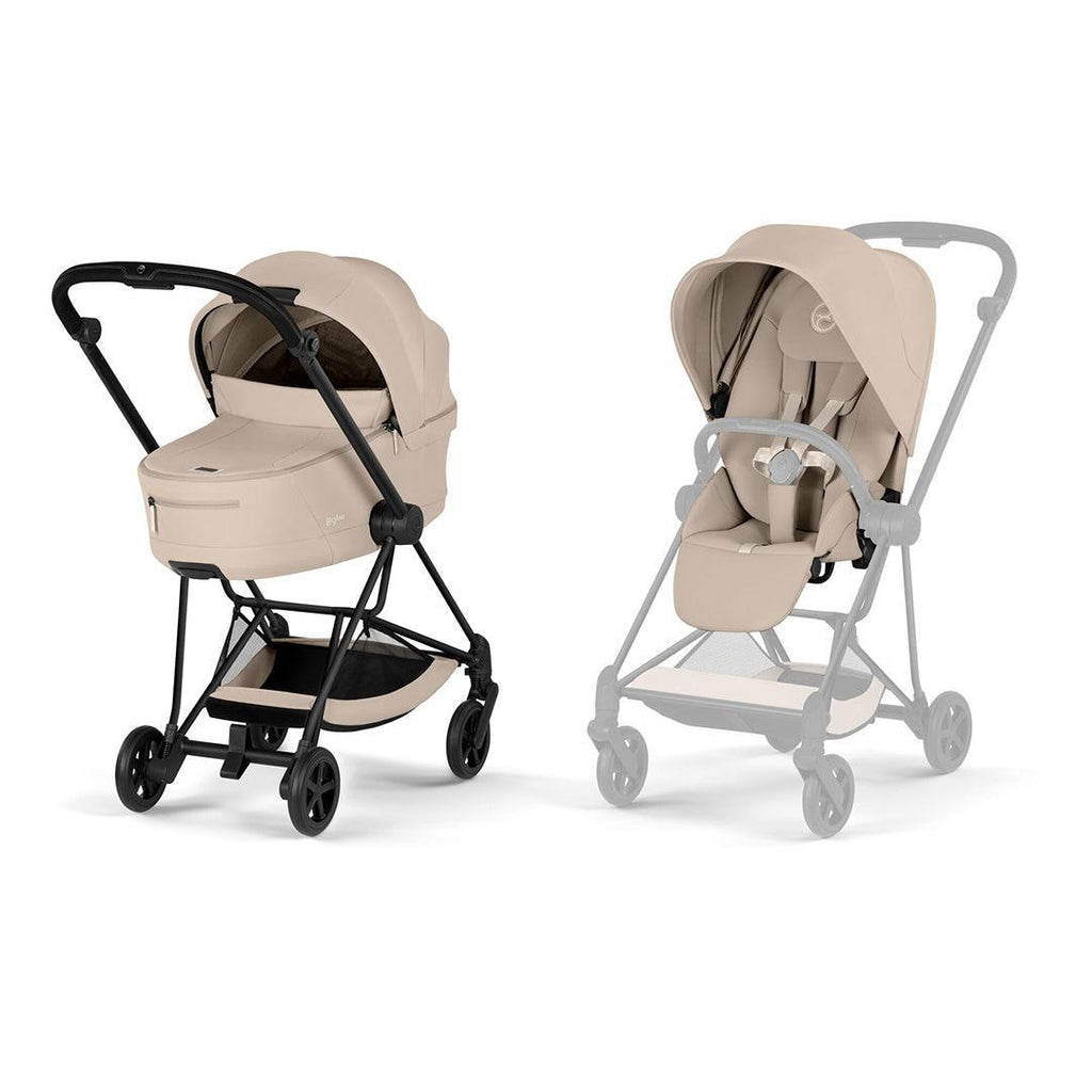 CYBEX Mios Comfort Pushchair & Foldable Carrycot - Cozy Beige/Black