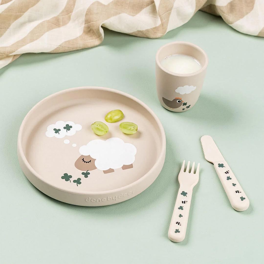 Done by Deer Silicone Stick & Stay Plate - Tiny Farm Sand