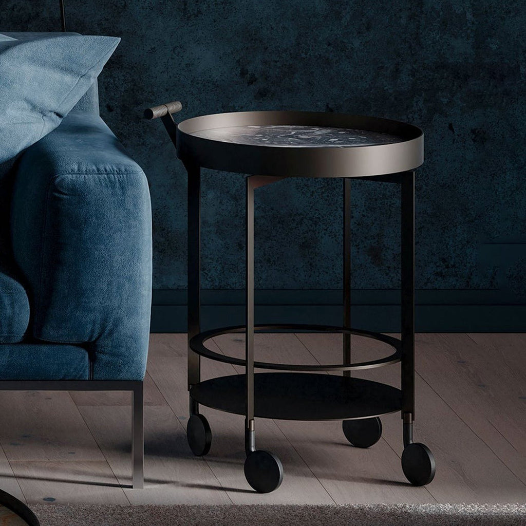 draenert | day bar trolley | belvedere leathered stone + black frame