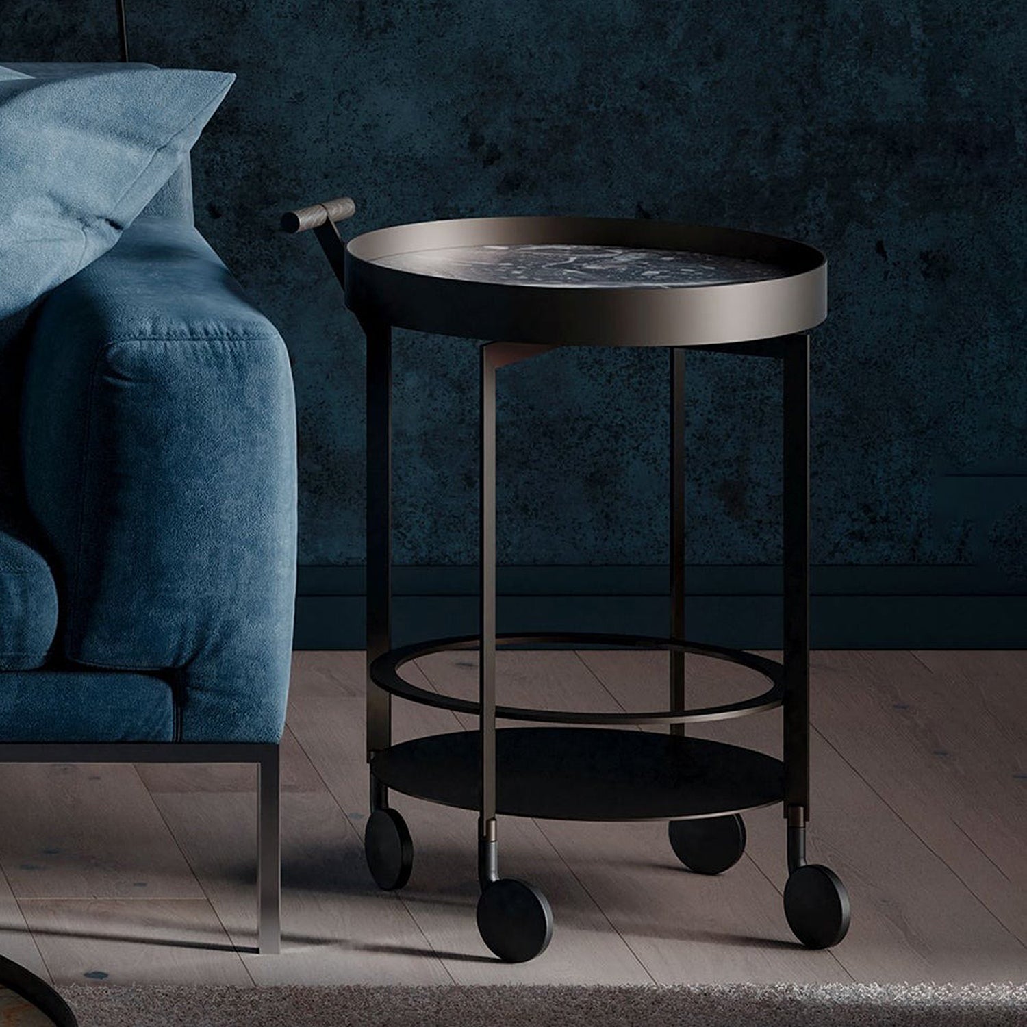 draenert | day bar trolley | belvedere leathered stone + black frame