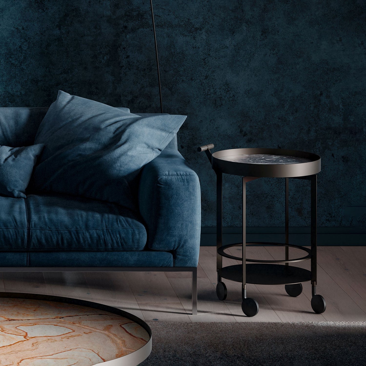 draenert | day bar trolley | belvedere polished stone + black frame