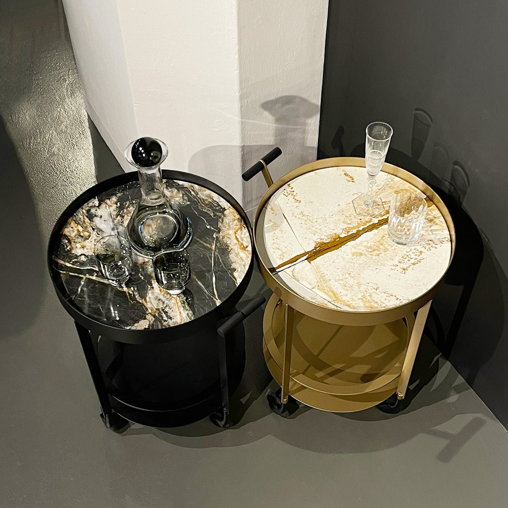 draenert | day bar trolley | belvedere leathered stone + black frame