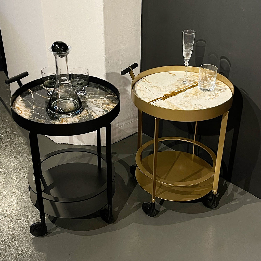 draenert | day bar trolley | belvedere leathered stone + black frame