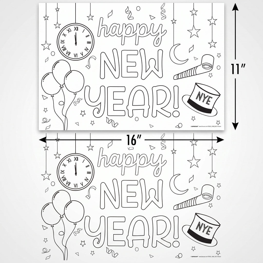 "Happy New Year" Coloring Paper Placemats - 24 Pack