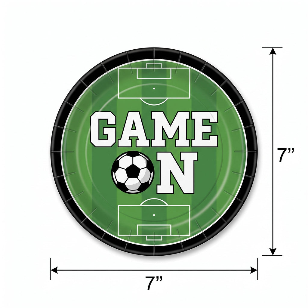 "Game On" Soccer Theme 7" Round Paper Plates - 20 Pack