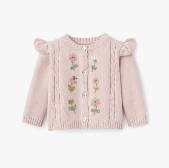 Blush Floral Embroidered Knit Baby Cardigan