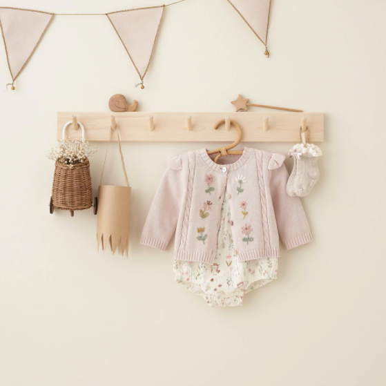 Blush Floral Embroidered Knit Baby Cardigan