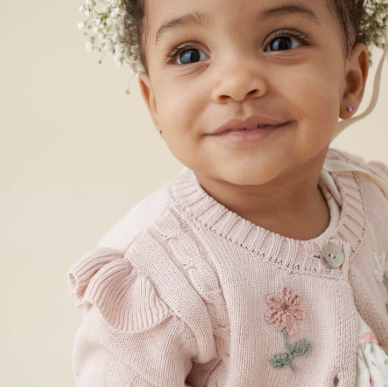 Blush Floral Embroidered Knit Baby Cardigan