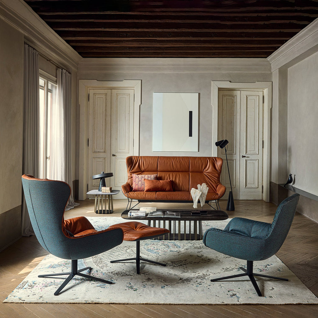 freifrau | leya lounge chair | x-base frame with tilt | orient ebony (black) leather