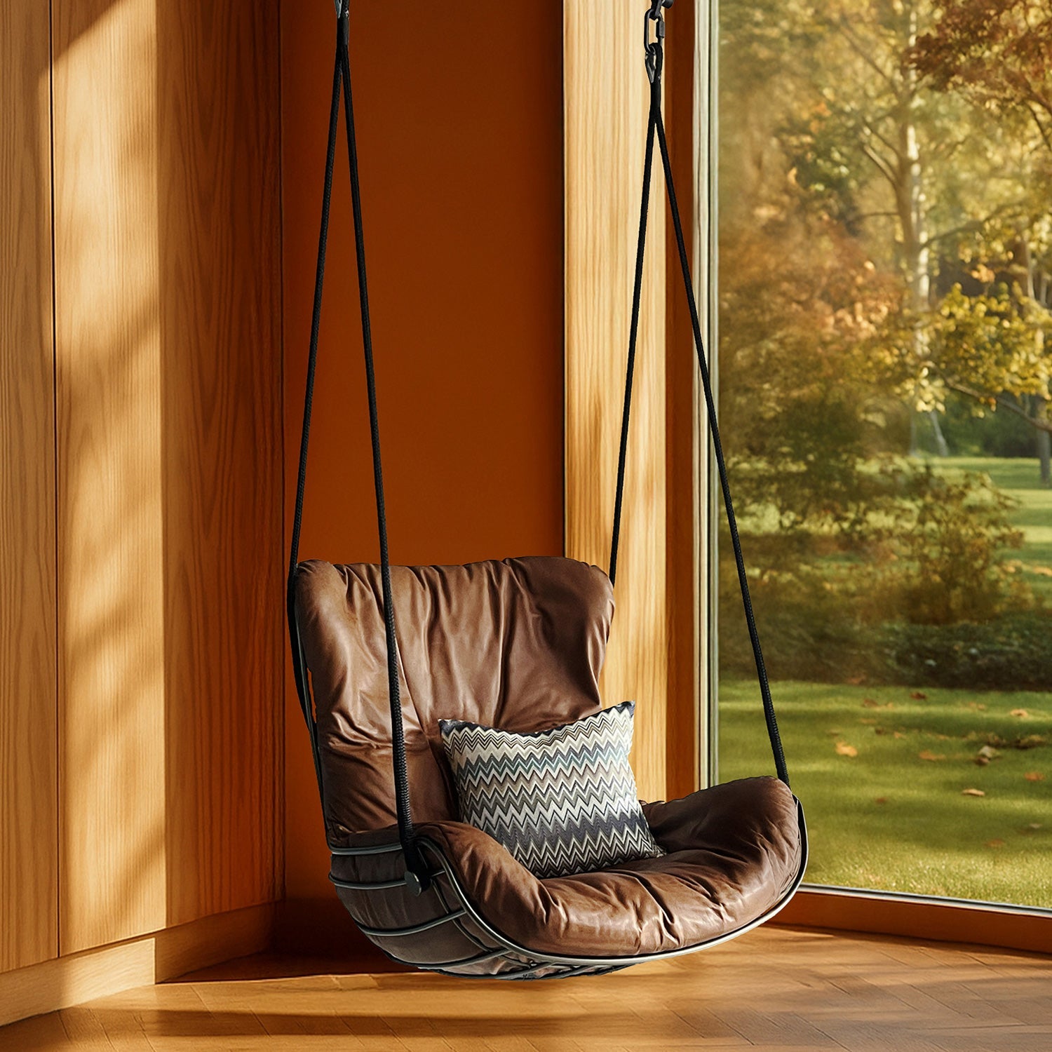 freifrau | leyasol wingback swing seat | adora kandis leather + bronze frame