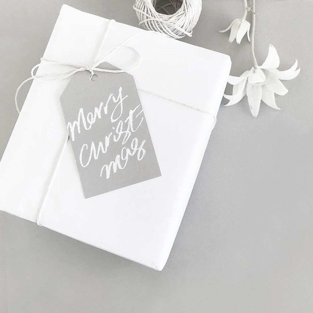 galina dixon | gift tag | merry christmas grey + white text - seasonal
