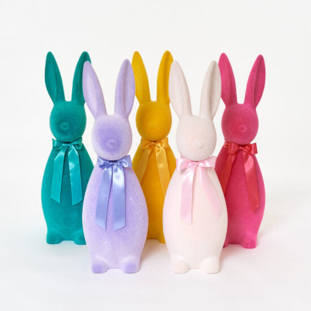 LARGE FLOCKED BUTTON NOSE EASTER BUNNY DECORATION - BRIGHT