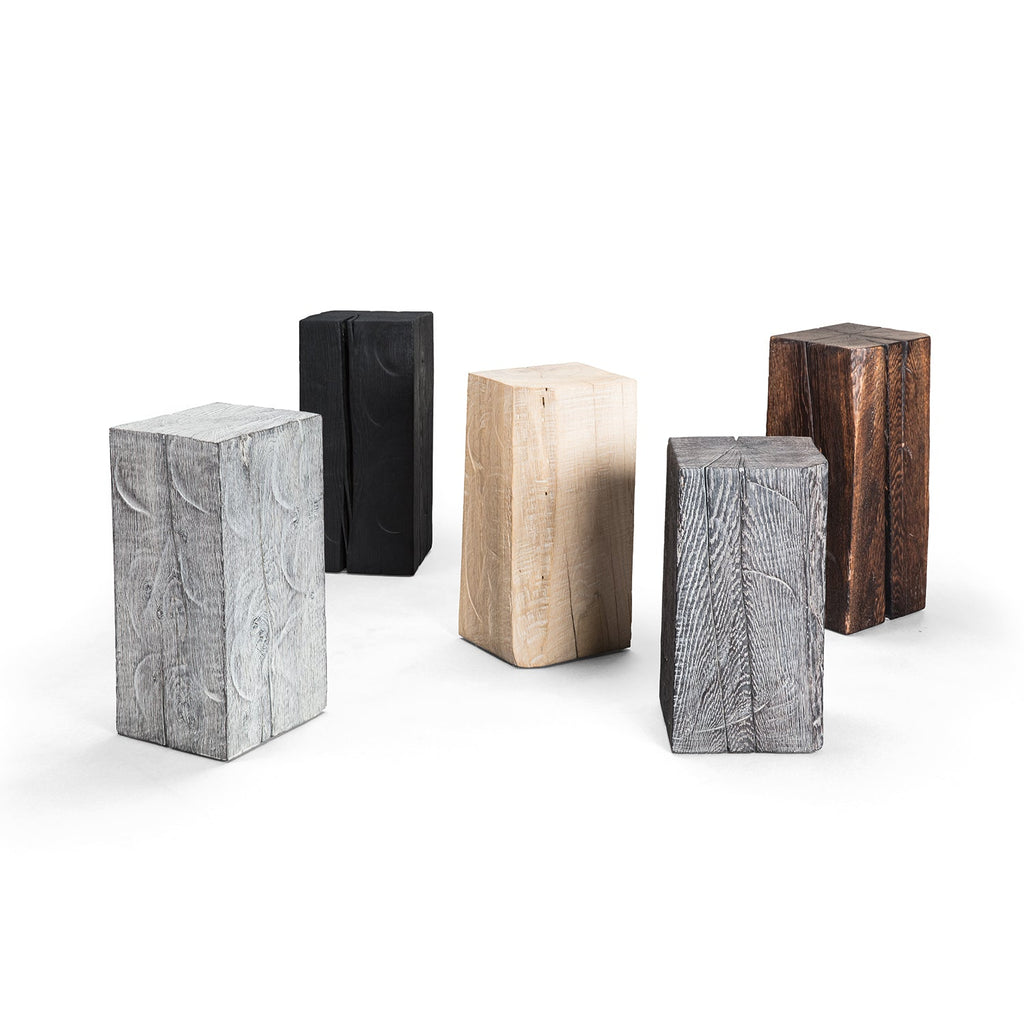 janua | sk 02 cube side table / stool | charred washed oak + gold tone 45cm